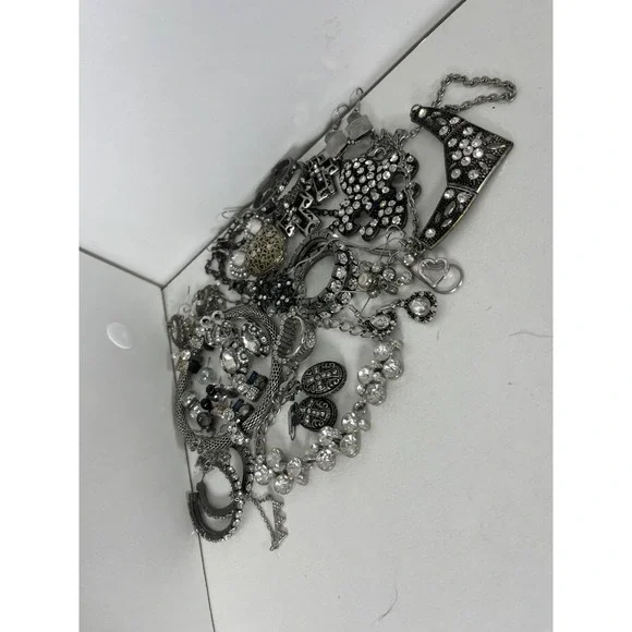 Mixed Silver Tone Costume Jewelry Lot Jar Rhinestone Statement Necklace Brooch - Picture 10 of 11